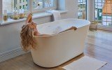 Tulip Wht Freestanding Slipper Solid Surface Bathtub by Aquatica web 0382