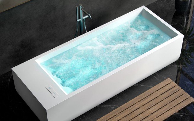 Aquatica Monolith Белая отдельностоящая ванна из твердой поверхностью с гидромассажем